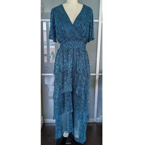Kensie Glitter Teal Maxi Dress Size 12
